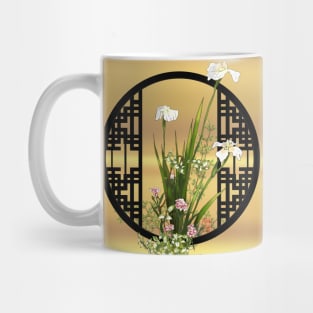 White iris watercolor flowers with a chinese lattice Mug